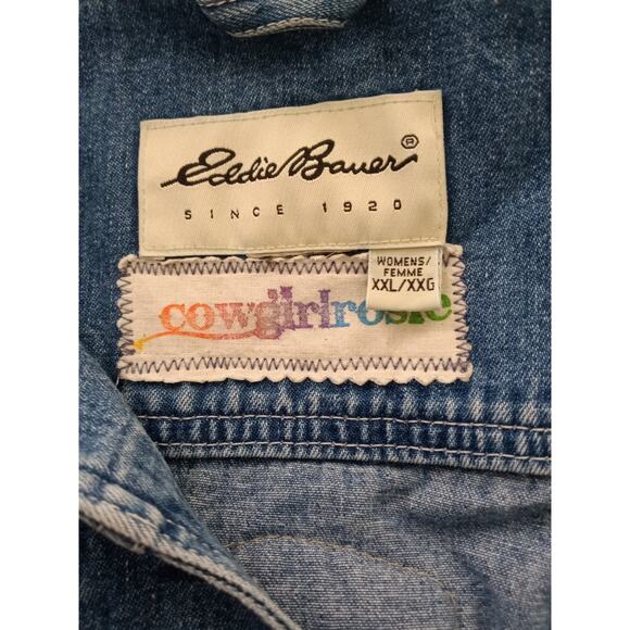 Eddie Bauer Cowgirl Rosie Denim Vest XXL Holiday Snowman Applique Western VTG - Picture 3 of 5